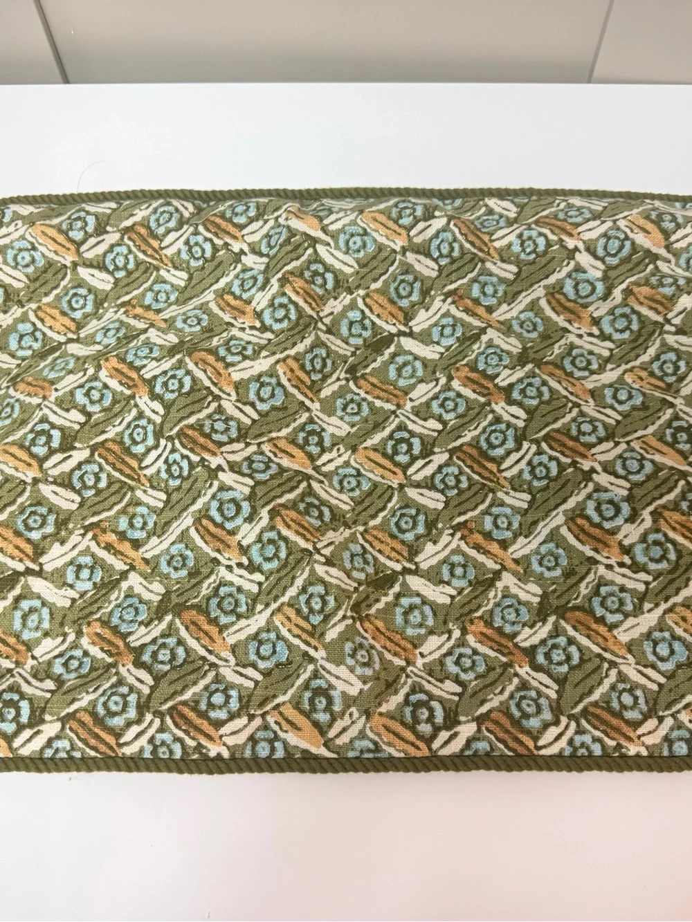 West Elm 12x21 Olive Floral Pattern Cotton Throw with Zipper